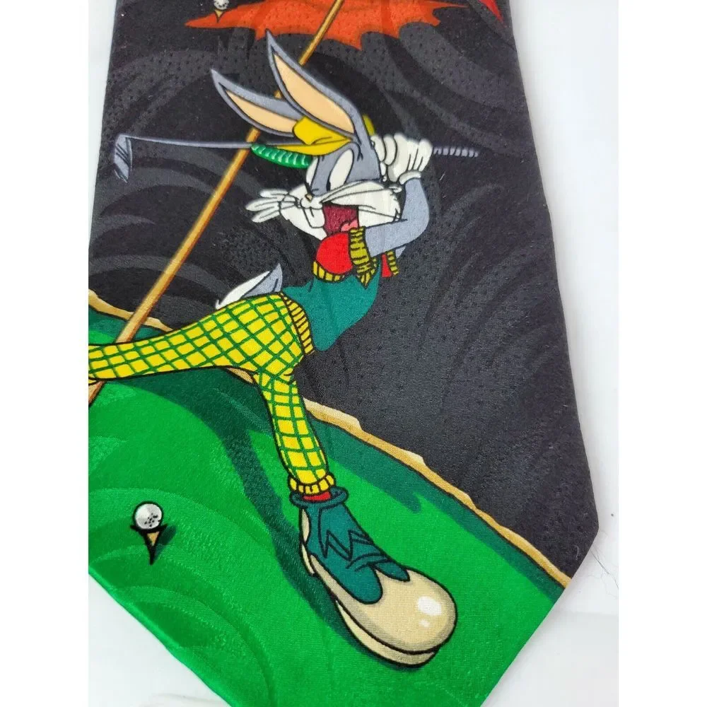 Vintage 90s Looney Tunes Bugs Bunny‎ Taz Devil Golf Tie Silk Collectible
